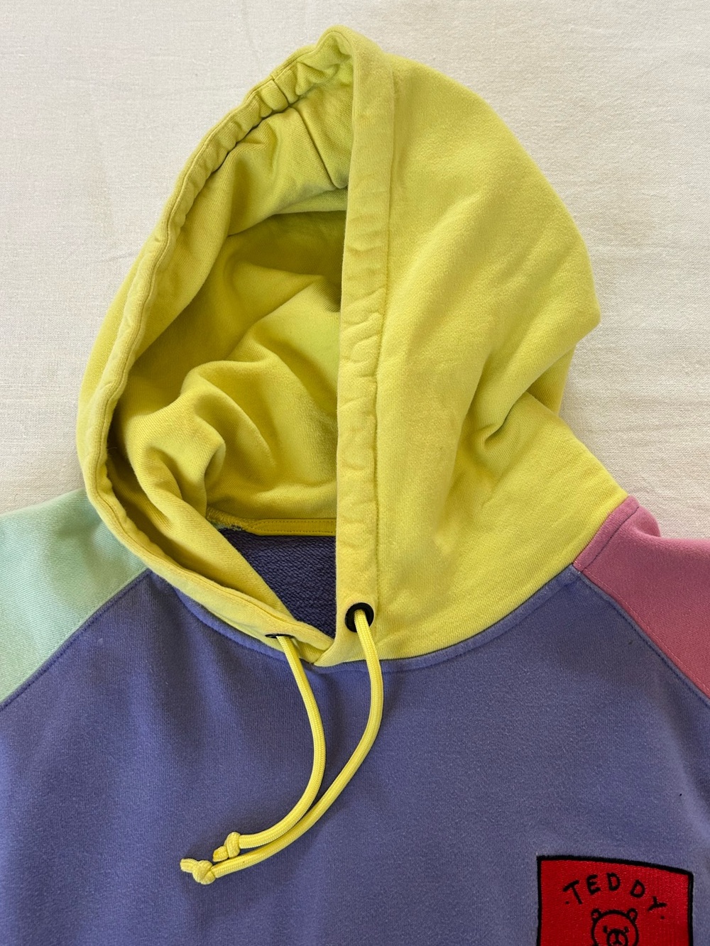 Teddy Fresh | Unisex XL Drawstring Hoodie Colorblock Colorful Pastels Purple - Picture 7 of 11